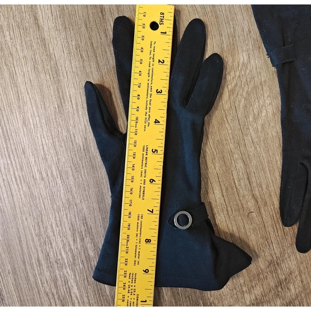 Vintage Hansen Gloves Womens 7 Black Suede Supreme Dress Silver Ring Buckle Adjs